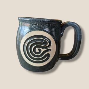 Handmade Ceramic Mug with Spiral Medallion - Black and Cream